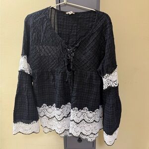 POL Black Top with White Lace Trim